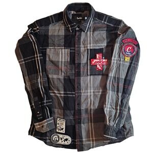 Cookies Plaid Flannel Shirt Long‎ Sleeve Button Up Patches Casual Top Womens L